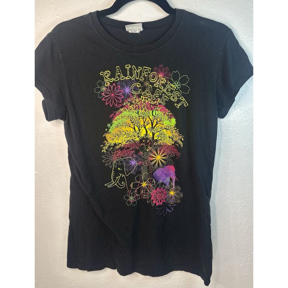 Juniors XL Rainforest Cafe Y2K Elephant Floral Graphic Baby Tee
